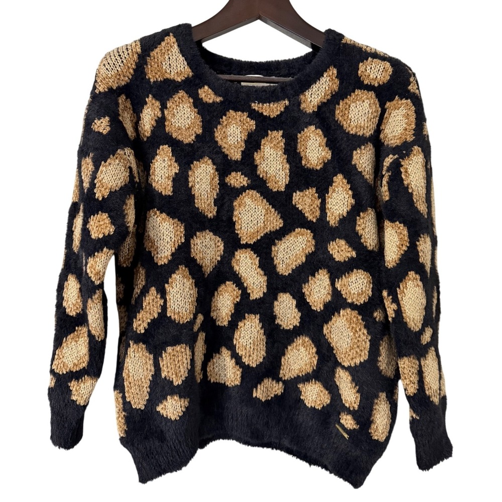 Michael Kors Women Leopard Print ChunkyKnit Sweater Pullover Gold Metallic Large